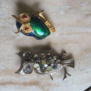 Vintage Lot of 2 Owl Brooches